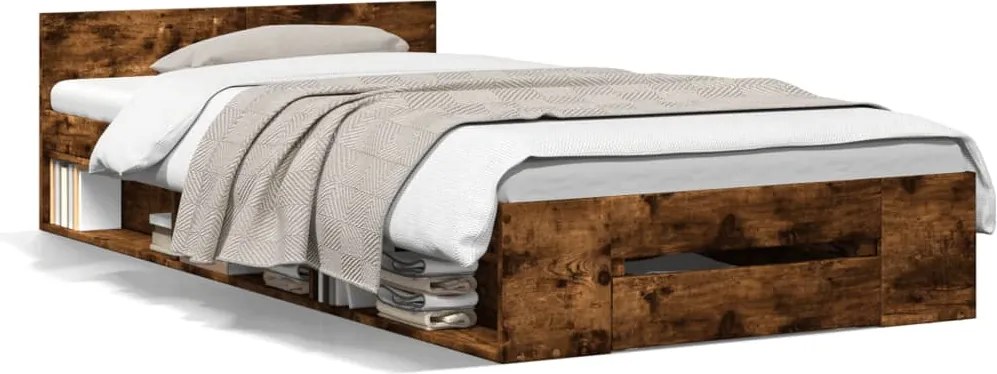 vidaXL füstös tölgy színű szerelt fa ágykeret fiókkal 100 x 200 cm