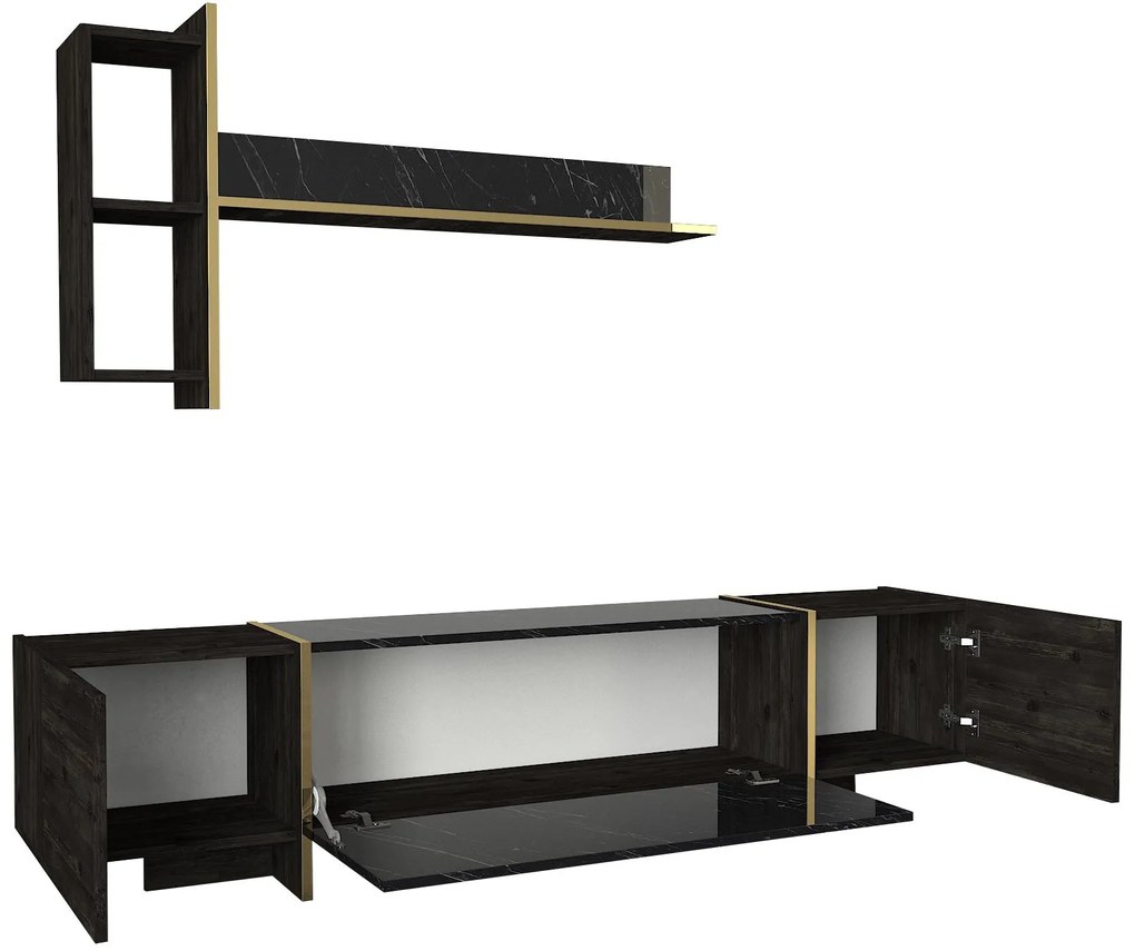 TV szekrény Veyron - Black, Gold