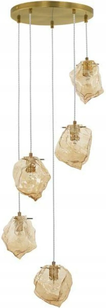 Nova Luce függőlámpa Odelle sárgaréz arany fém és borostyánszínű üveg E14 5x
