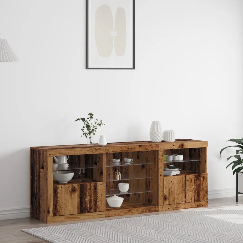 LED világítással ellátott büfé régi fa 181,5x37x67 cm újrahasznosított fa