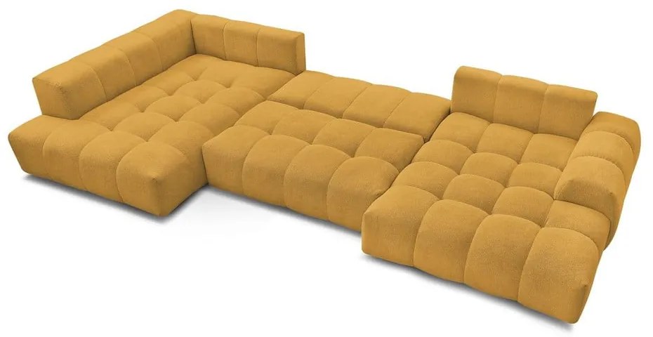 Mustársárga zsenília kinyitható-tárolóhelyes sarokkanapé (bal oldali-U alakú) Everest – Bobochic Paris
