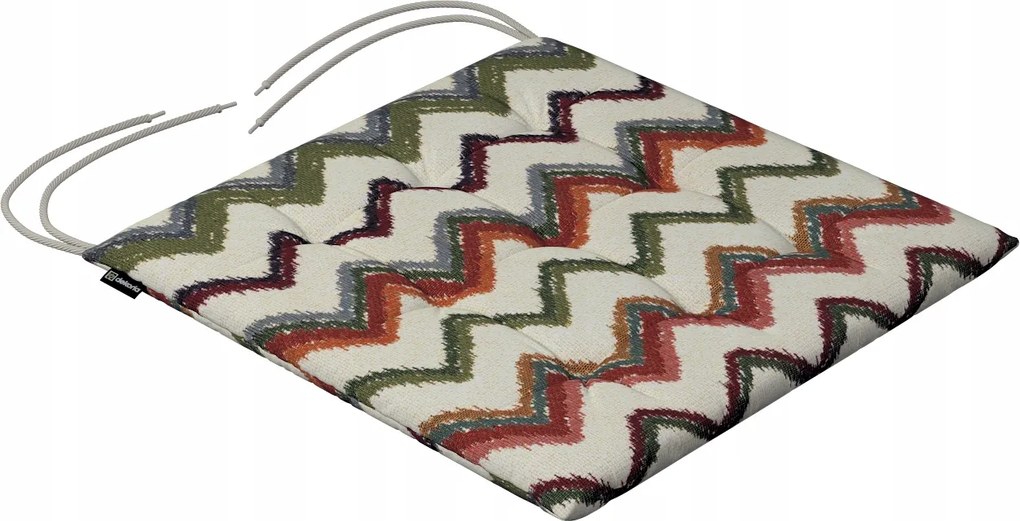 Károly székpárna 40x40 piros-zöld cikk-cakk mintás, krémszínű