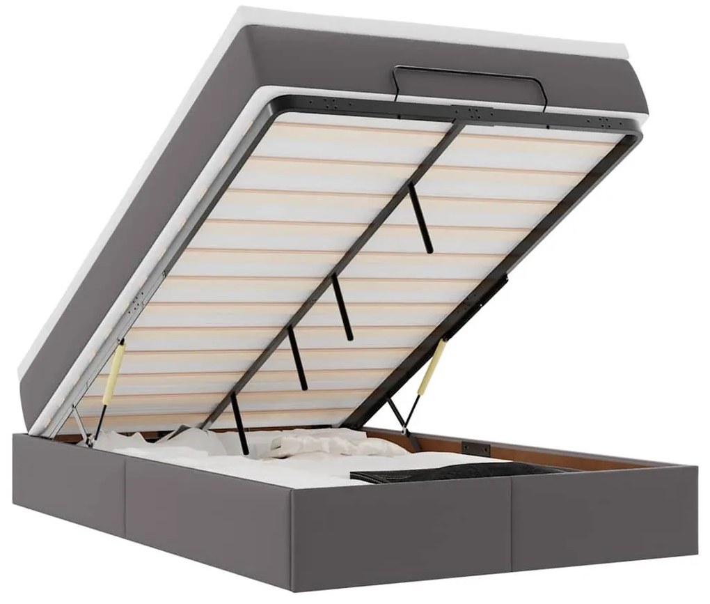 Ottomán ágykeret matraccal Szürke 120x190 cm műbőr 120x190 cm