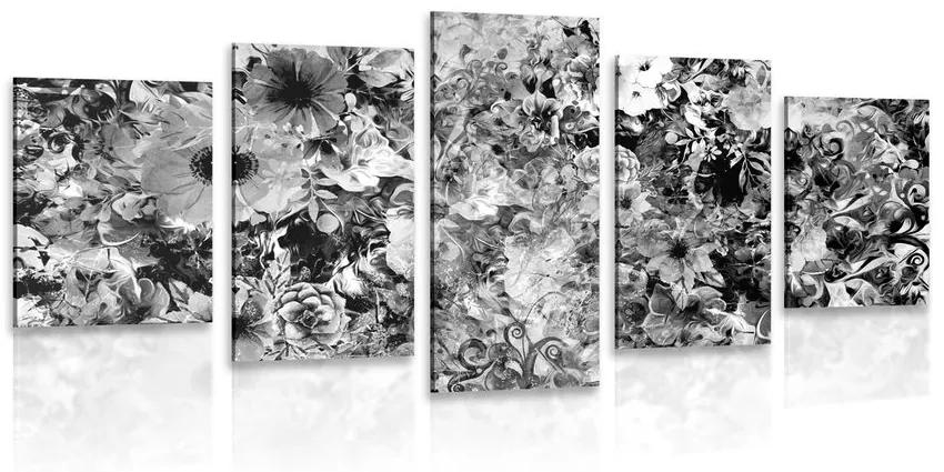 5 részes kép virágok fekete fehérben