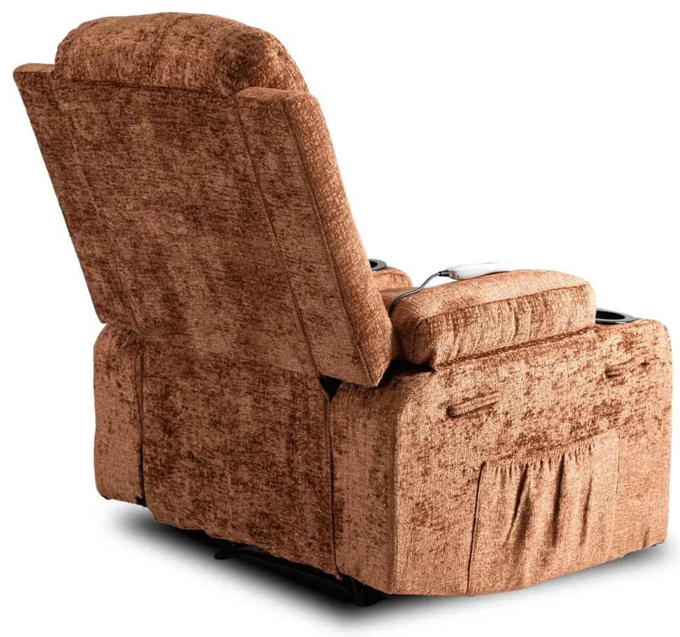 Elektromosan Vezérelhető Masszázsfunkciós Relaxfotel Barna Szövet Kárpittal. BOX 2