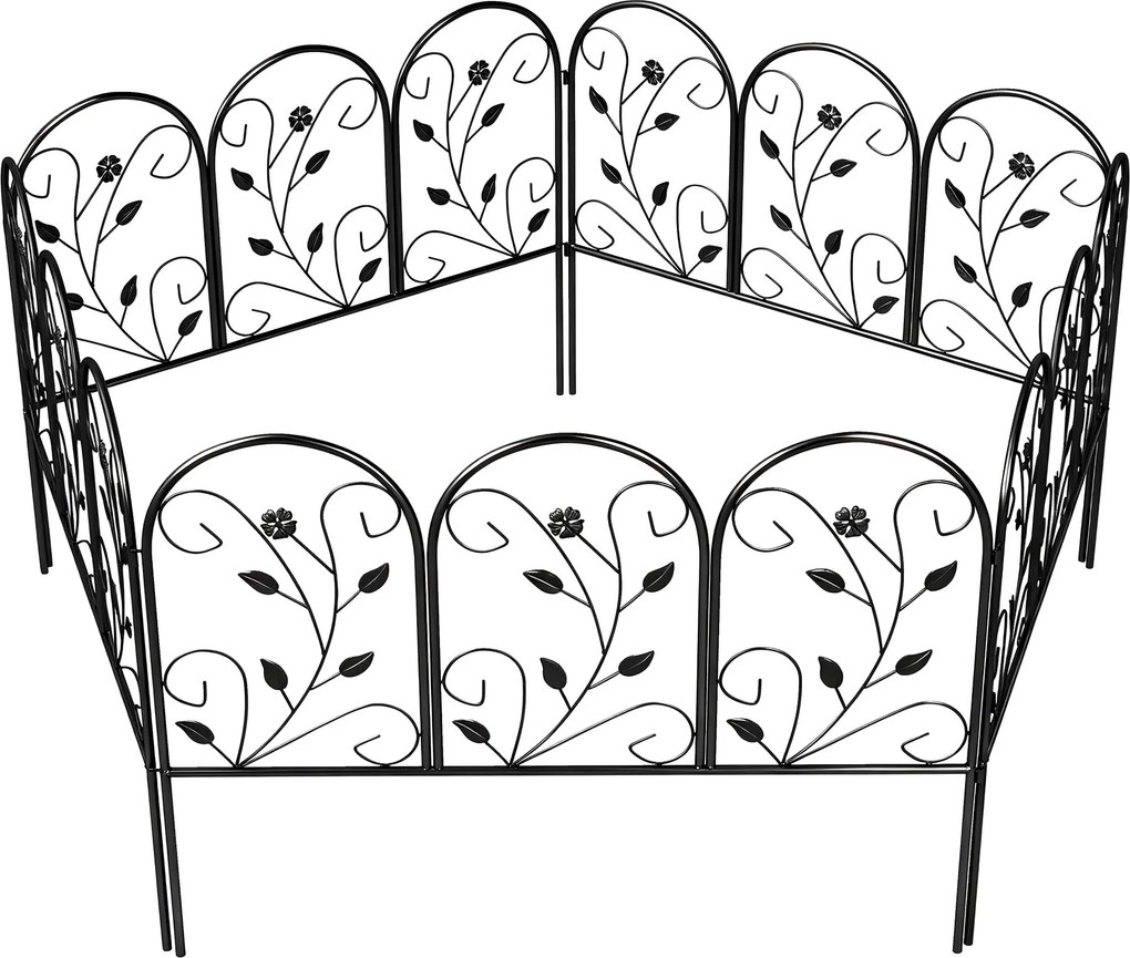 Outsunny fém kerti kerítés panel szett, egyenként 80 x 60 cm (összesen 4,0 m) – díszített íves tetejű táj- és kisállatgát, fekete | Aosom