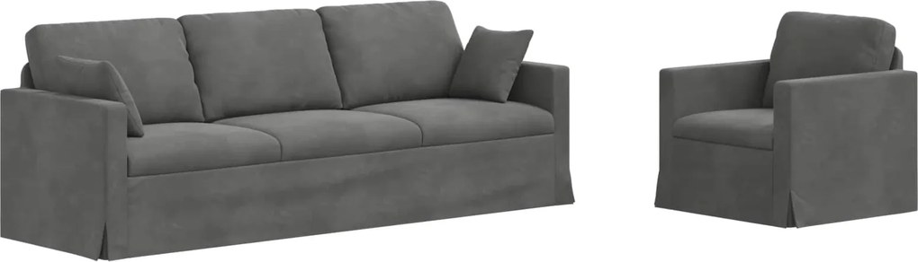 vidaXL Kanapé 2 pcs Sötétszürke 228 x 78 x 80 cm Bársony