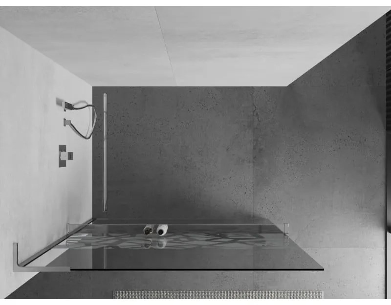 Mexen Kioto+ L, Walk-In zuhany paraván polccal és akasztóval 70 x 200 cm, 8 mm átlátszó üveg fehér mintás, króm profil, 800-070-123-01-85