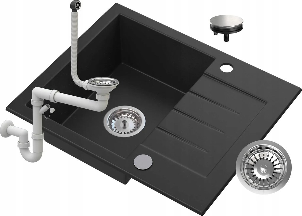 Gránit Mosogató Csepegtetővel Szifon Fekete Tinos