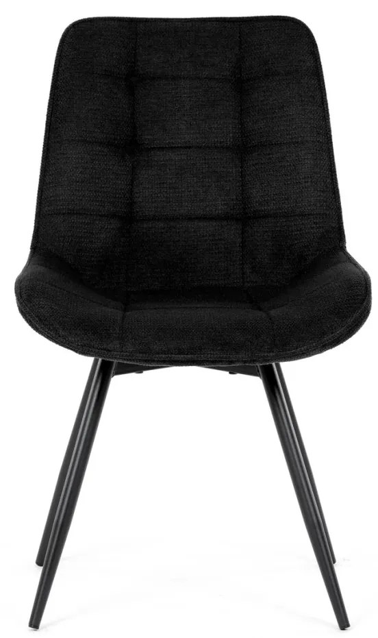 Scaun de sufragerie, tapițerie din material negru, picioare din metal negru, mecanism rotativ 90°/90° (stânga/dreapta) - funcție inversă