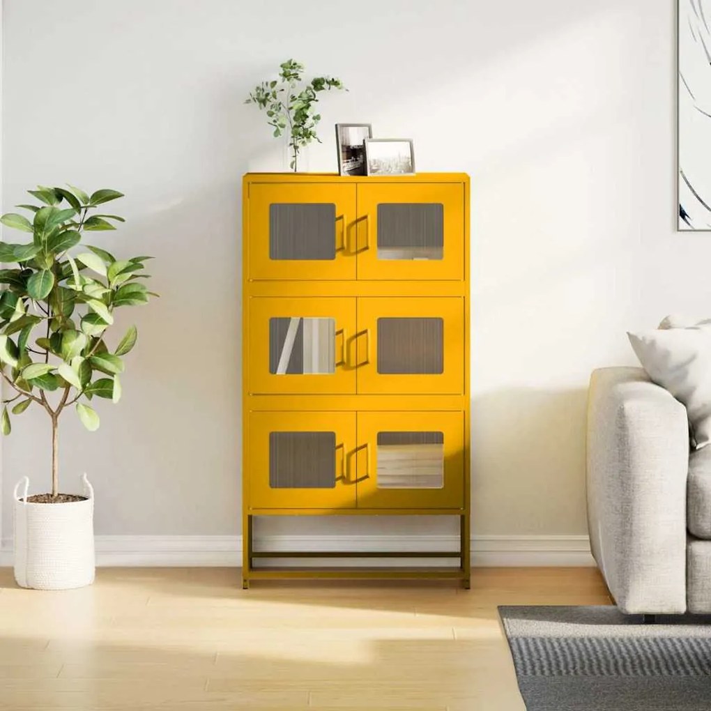 Highboard Mustársárga 68x39x123 cm Acél