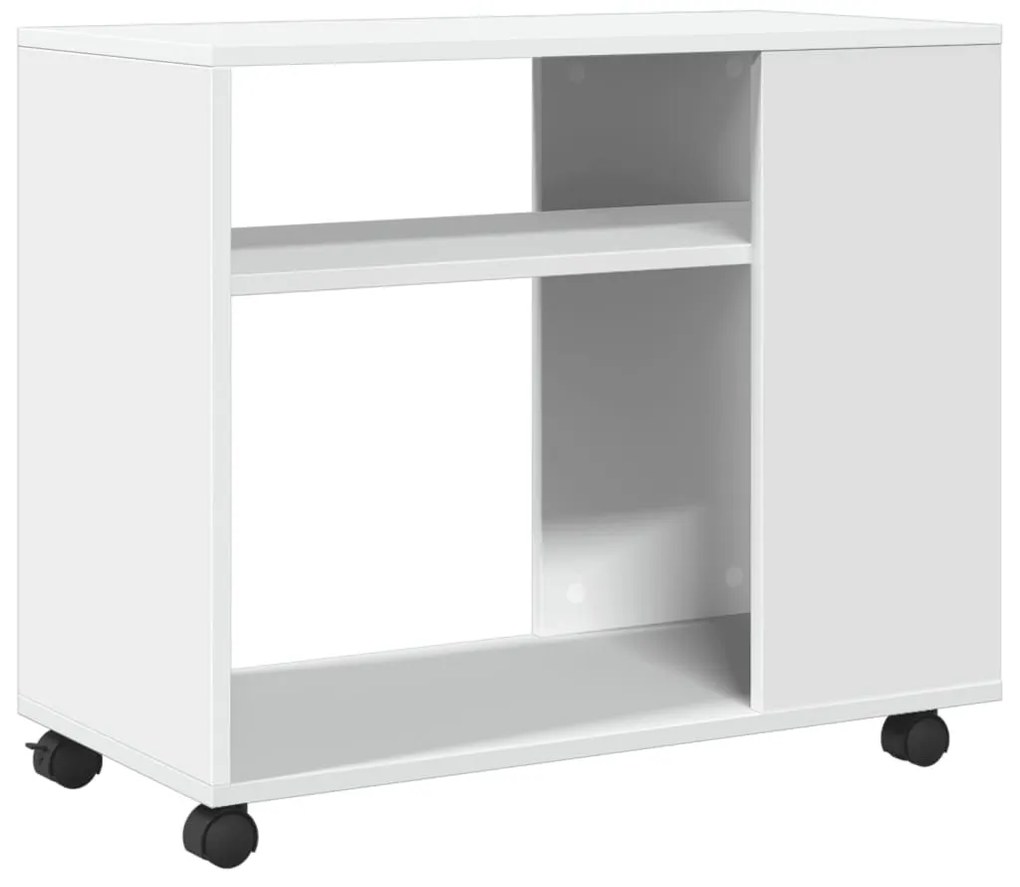 fehér szerelt fa kisasztal kerekekkel 70 x 35 x 60 cm