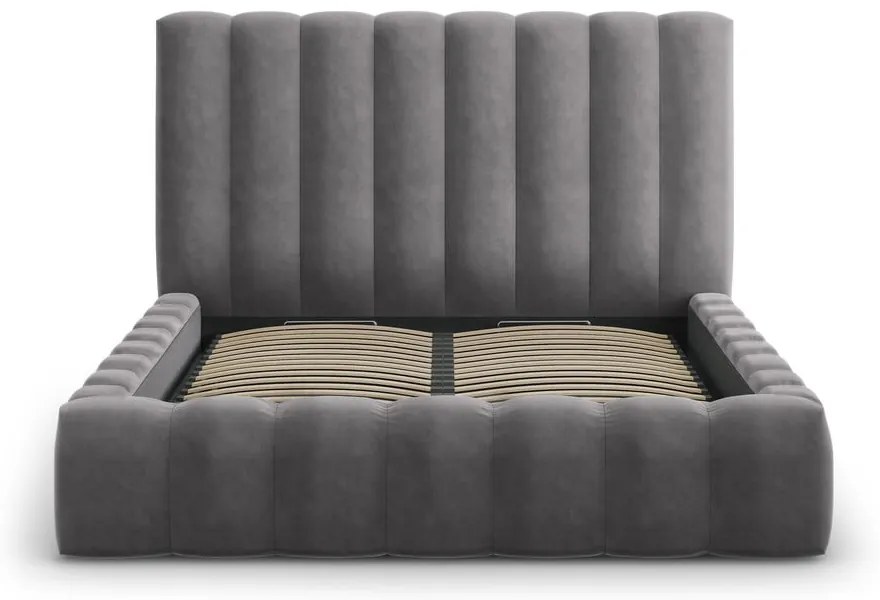 Szürke kárpitozott franciaágy tárolóhellyel, ágyráccsal 200x200 cm Kelp – Micadoni Home