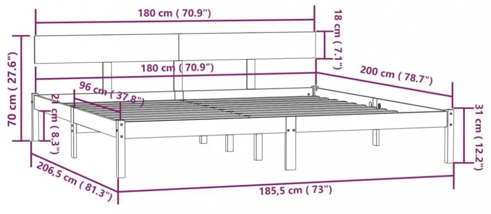 Super King fekete tömör fenyőfa ágykeret 180 x 200 cm
