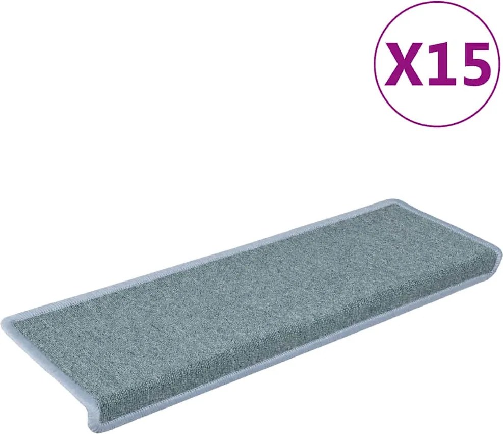 vidaXL 15 db lépcsőszőnyeg 65 x 21 x 4 cm tengerkék téglalap alakú széllel
