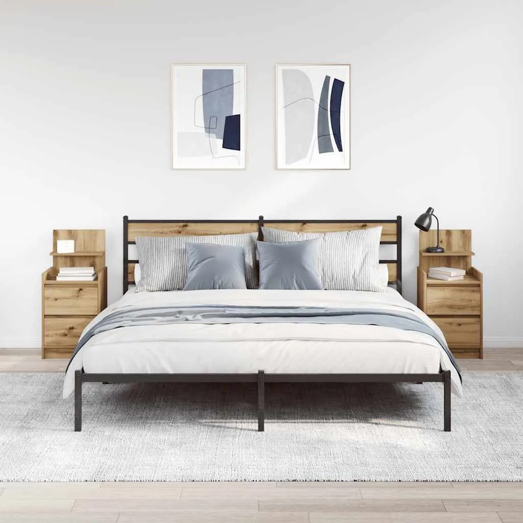 2 db kézműves tölgy éjjeliszekrények 2 fiókkal 38x34x80 cm