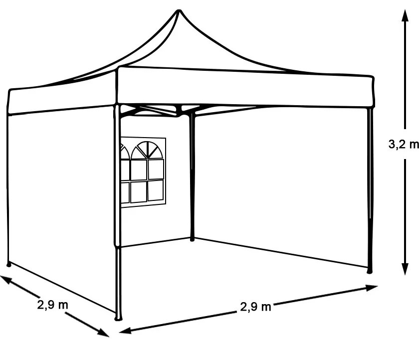 Összecsukható kerti pavilon több típusban-2,9x2,9 méteres-piros-pavilon+oldalfal+hordtáska