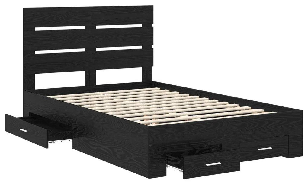 vidaXL Ágykeret fiókkal fejtámlával Fekete tölgy 120 x 190 cm Faanyag