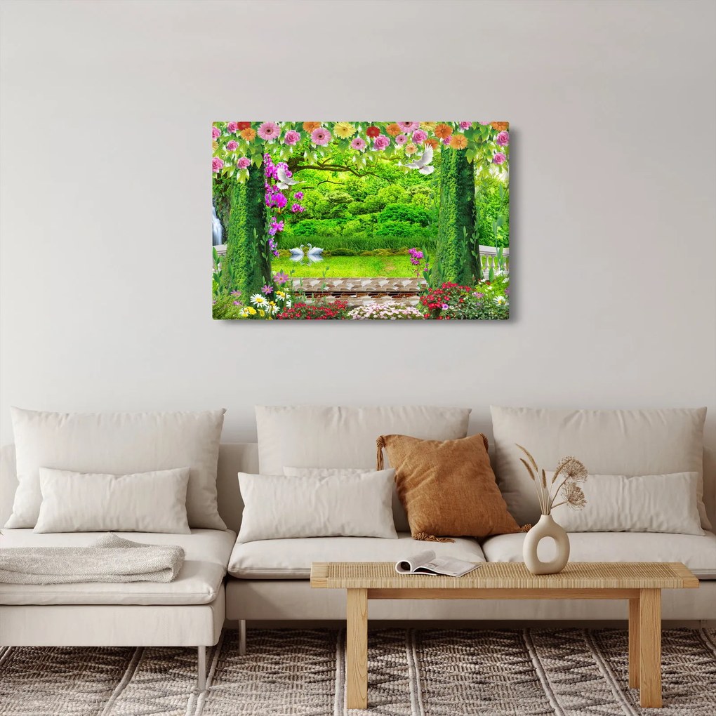 Kép - Varázslatos kert hattyúkkal (90x60 cm)