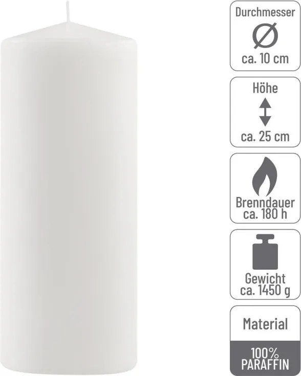 Gyertya készlet 25 cm Ø 10 cm 4 db fehér