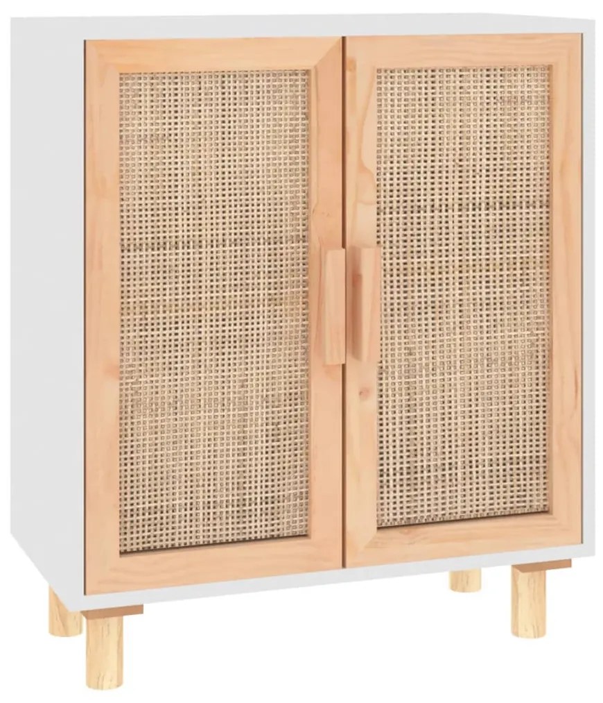 fehér tömör fenyő/természetes rattan tálalószekrény 60x30x70 cm