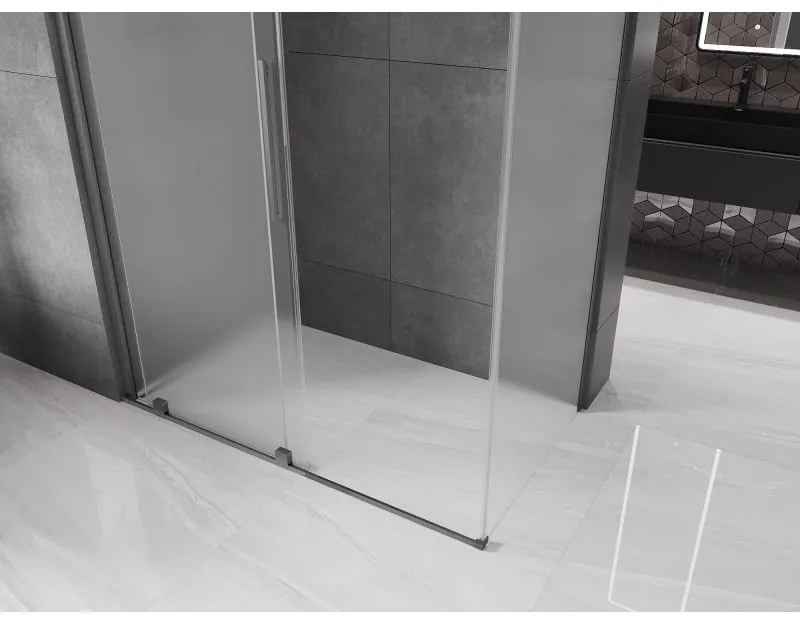 Mexen Velar, tolóajtós zuhanykabin 160 x 85 cm, 8 mm-es matt üveg, polírozott grafit, 871-160-085-31-66