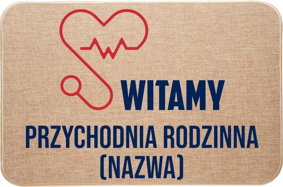 Lábtörlő lenvászon ajtóhoz Üdvözöljük Családi rendelő az Ön neve