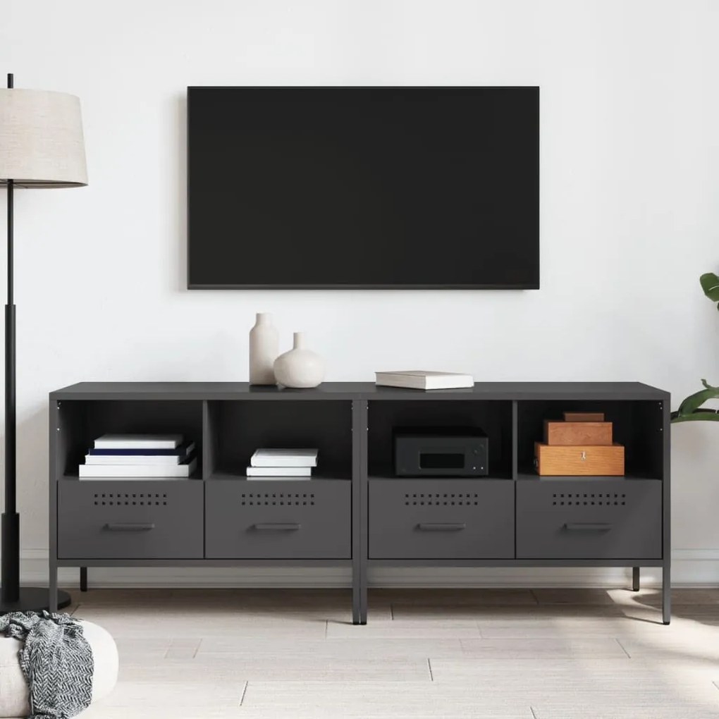 2 db fekete acél TV-szekrény 68 x 39 x 50,5 cm