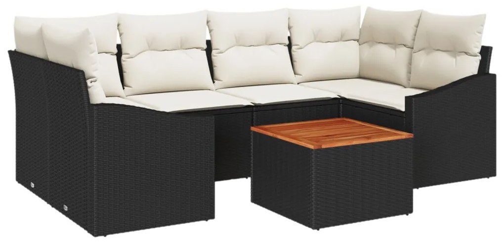 7 darabos Kert Kanapé Szett Párnákkal Fekete Poly Rattan Akác