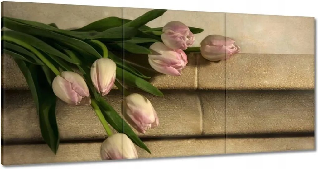 Vászonkép 60x30 Rózsaszín tulipán csokor