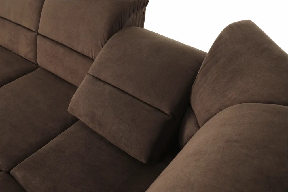 Kinyitható ülőgarnitúra, barna szövet, jobbos, SANTIAGO
