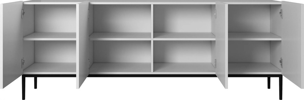 Nicole komód 200 cm négyajtós, mart előlapos - matt fehér / fekete lábak