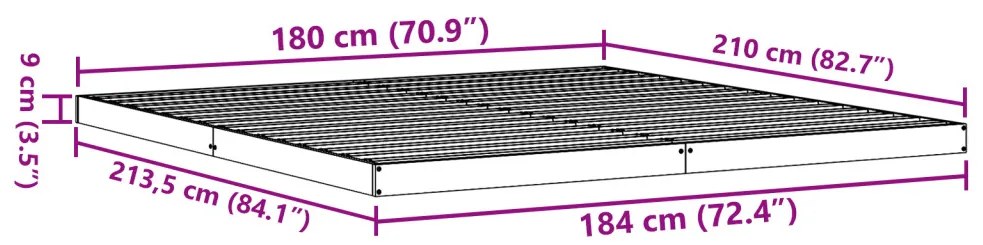Padlószintű Ágykeret Fehér 180x210 cm Tömör Fenyő