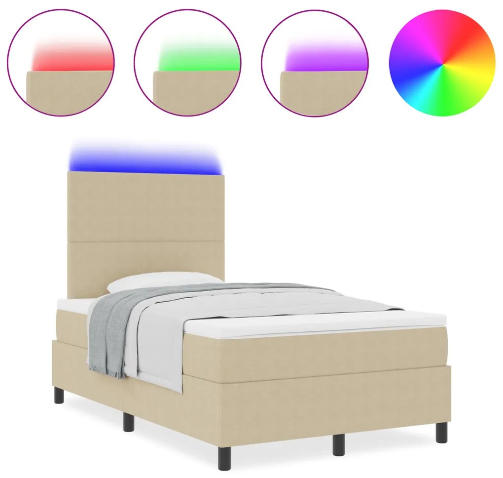 Box Spring Ágy Matraccal & LED Világítással Zöld Szürke 120x200 cm Bőranyag