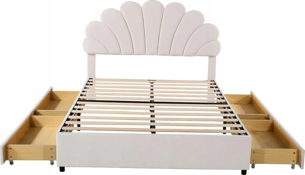 Kárpitozott ágy 140 x 200 cm Franciaágy Fiókok Bársony bézs