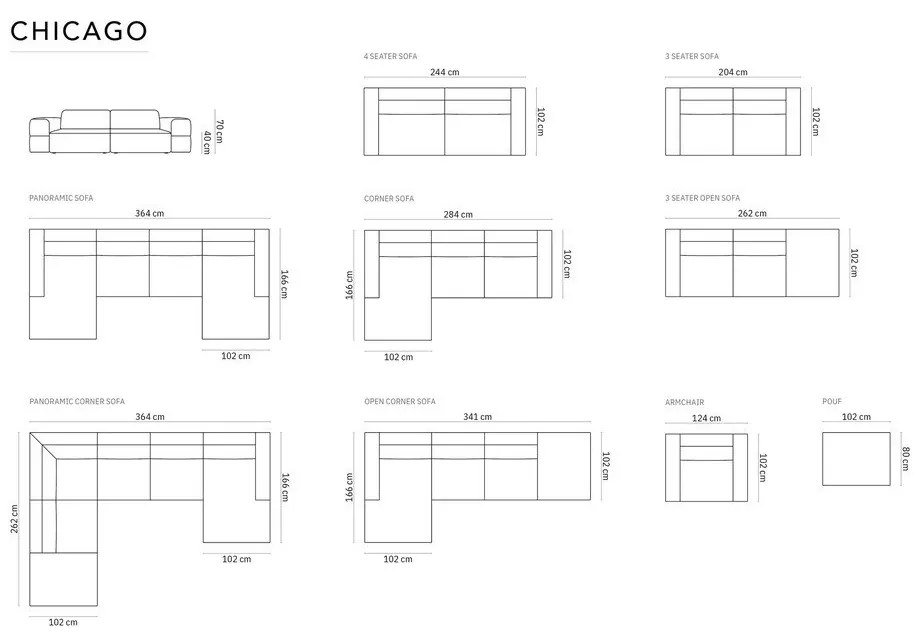 Világosszürke sarokkanapé (U alakú) Chicago – Cosmopolitan Design