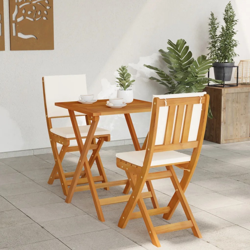 3 Darabos Párnás Összecsukható Bistro Szett Tömör Akácfából