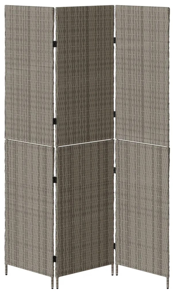 Szobaelválasztó 3 paneles Összecsukható Szürke 147x180 cm Poly Rattan