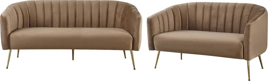 Design 3-as ülés kanapé, barna bársony szövet/arany króm-arany, BAGY