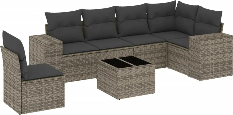 vidaXL 7 részes szürke polyrattan kerti ülőgarnitúra párnákkal