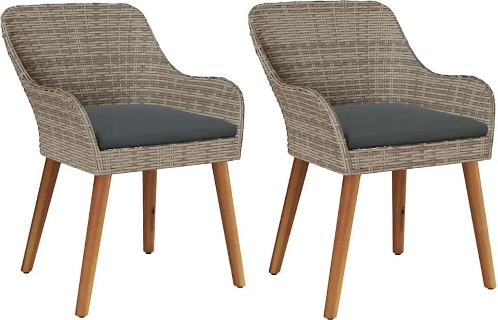 vidaXL Kerti Szék párnával 2 pcs Fekete 62.5 x 55 x 82 cm polirattan