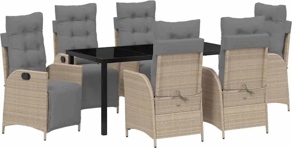 vidaXL Kert étkező szett párnával 7 pcs Bézs polirattan