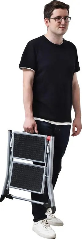 Összecsukható 2 lépcsős létra, konyhai fellépő, fekete