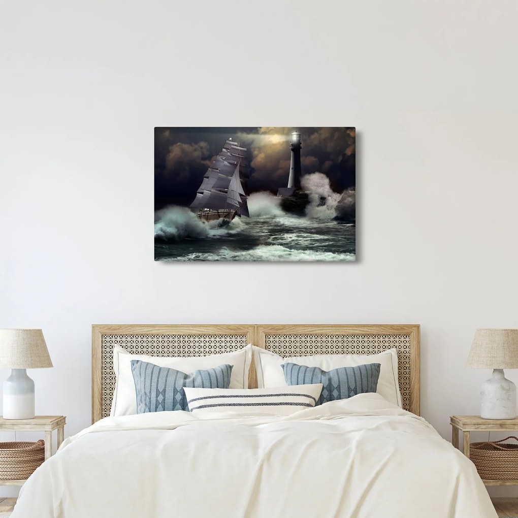Kép - Viharos hullámokon áthajózó hajó (90x60 cm)