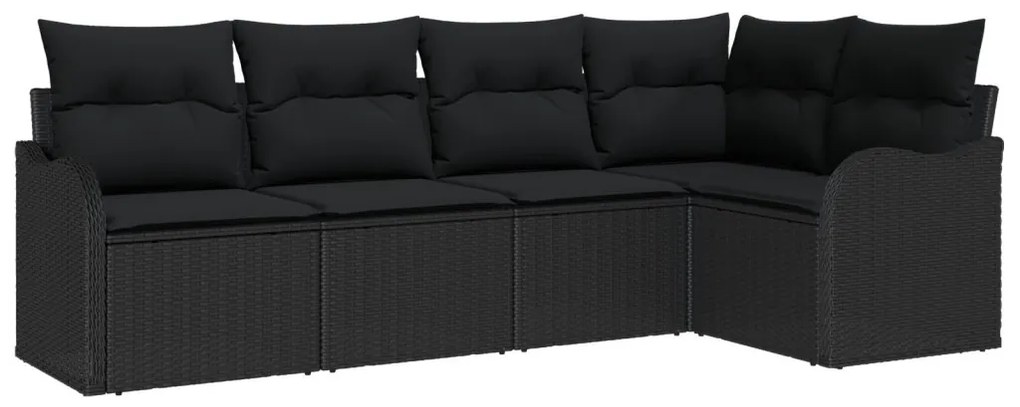 5 darabos kerti kanapé szett, párnákkal, fekete poly rattan, 2 fős kerti kanapé tárolóval és párnákkal, fekete poly rattan