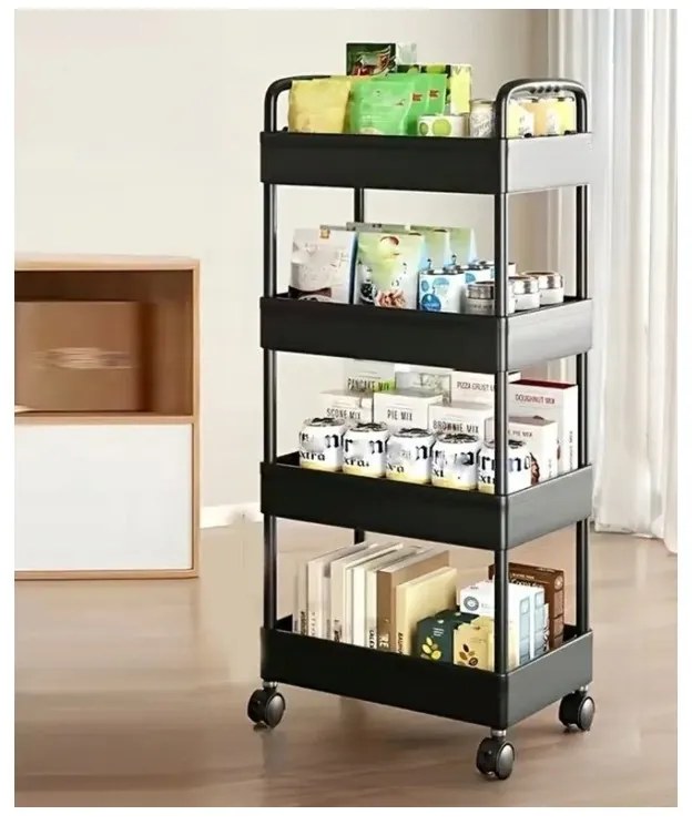 Polcos állvány kerekekkel POZIO 37x22x95 cm fekete