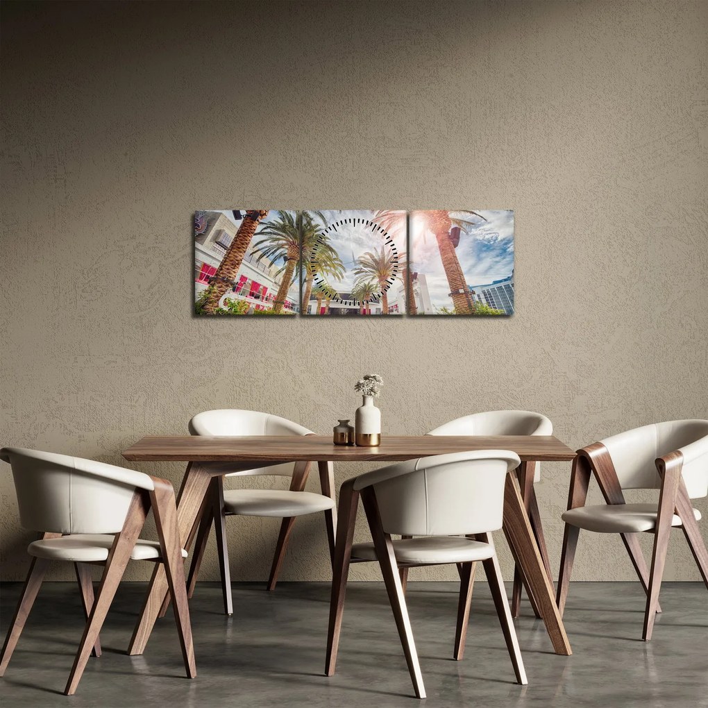 Kép - pálmafák úszómedencével (órával) (90x30 cm)