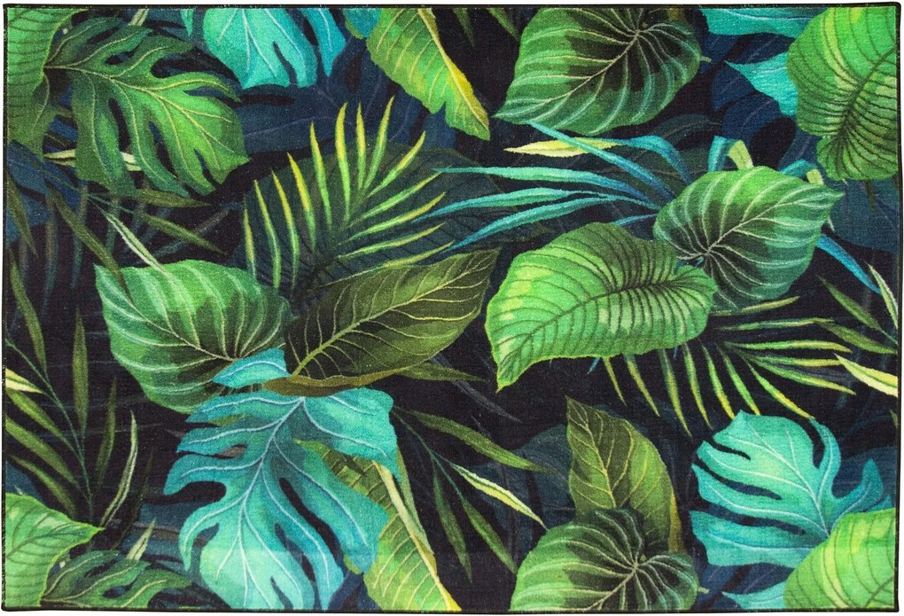 Csúszásgátló Szőnyeg Monstera Levélben Sötét Üvegzöld 200x200 cm
