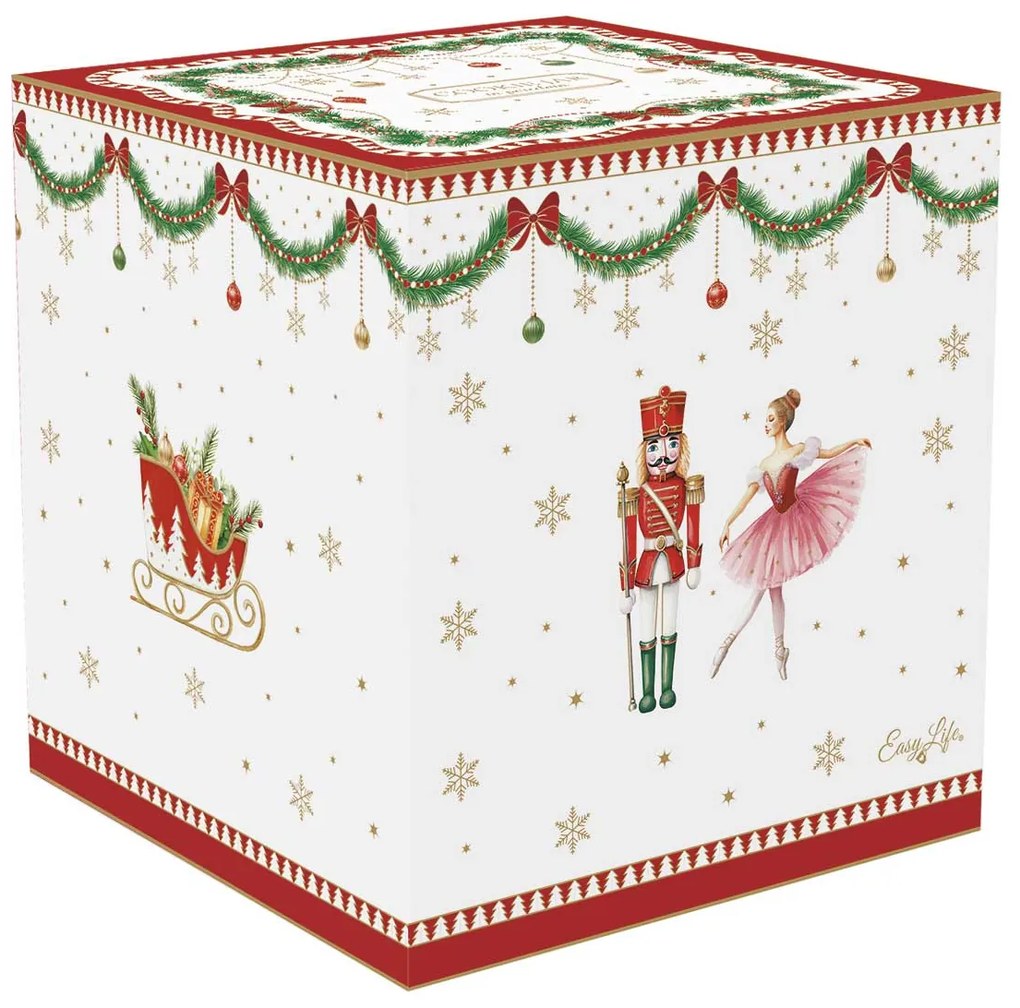 Karácsonyi porcelán keksztároló hintalovas fogantyúval díszdobozban Magie de Noel