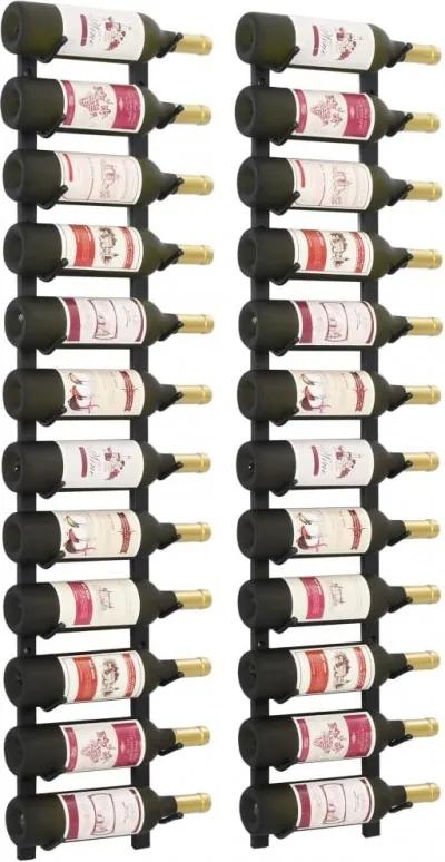 2 db fekete vas falra szerelhető bortartó állvány 24 palacknak